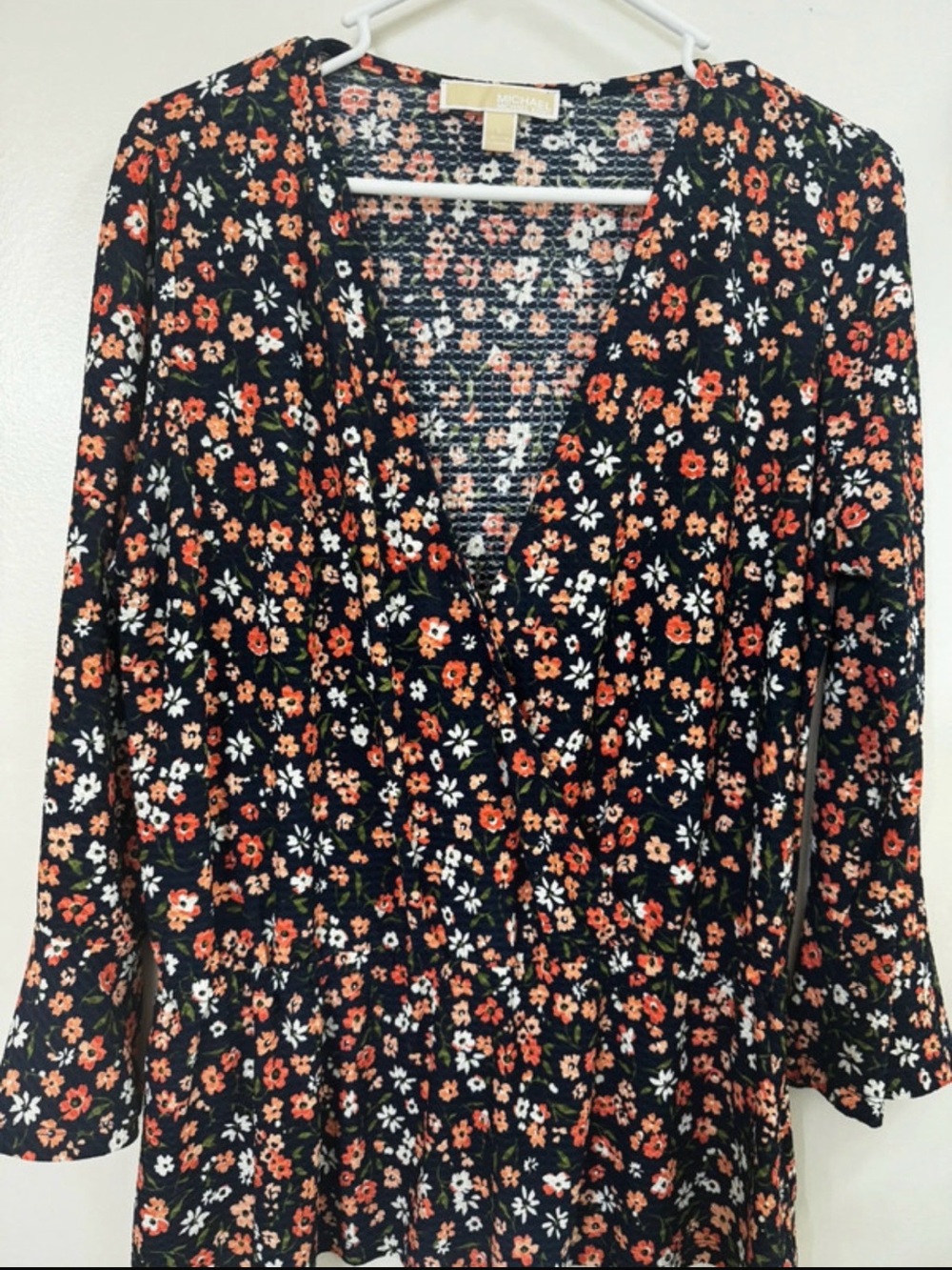 Michael Kors Black Floral V-Neck Wrap Tunic with Orange & White Blooms